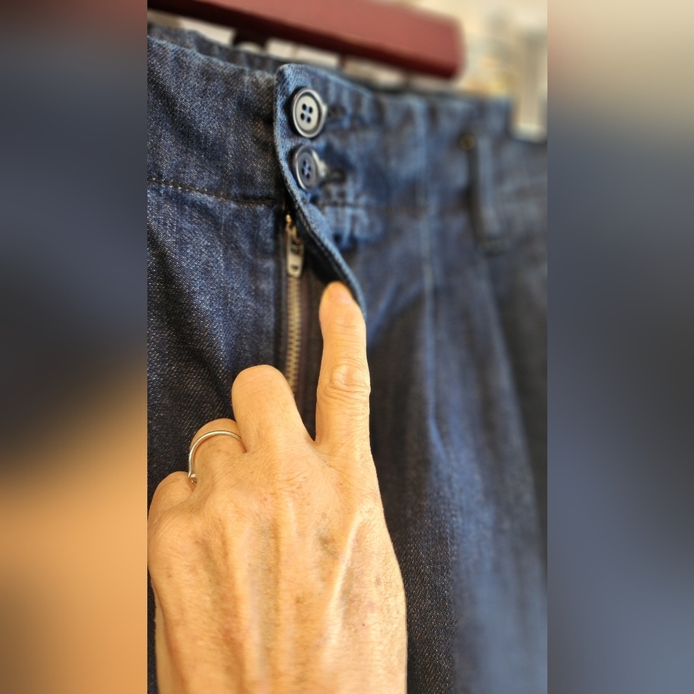 YMC  Navy Earth Keaton Denim Trousers $225 USD 80'S style wide leg - Picture 11 of 16